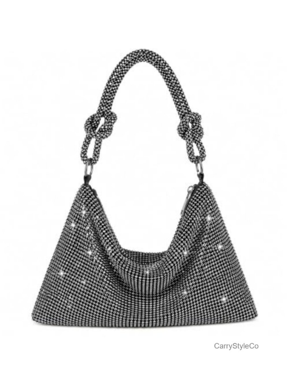 Rhinestone Crystal Mesh Evening Clutch with Knotted Handle